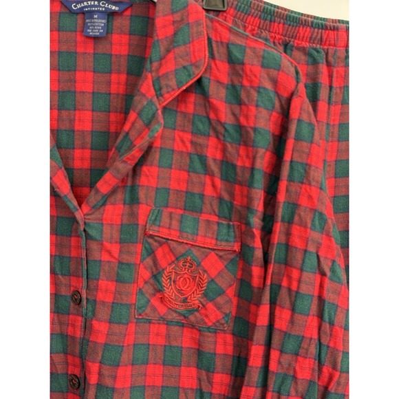 Charter Club Women's M Cotton Pajama Set Classic Red Plaid Embroidered Pocket - Picture 3 of 7